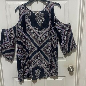 Maurices Navy Floral Cold Shoulder Blouse